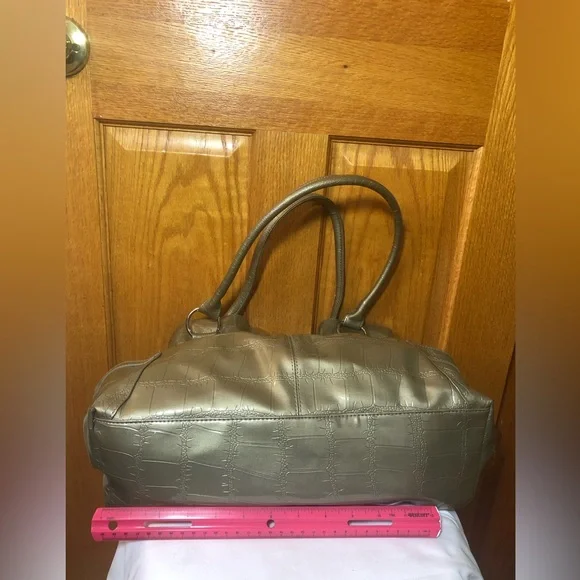 Metallic Gray Drawstring Tote Handbag Shoulder Bag - Picture 5 of 6